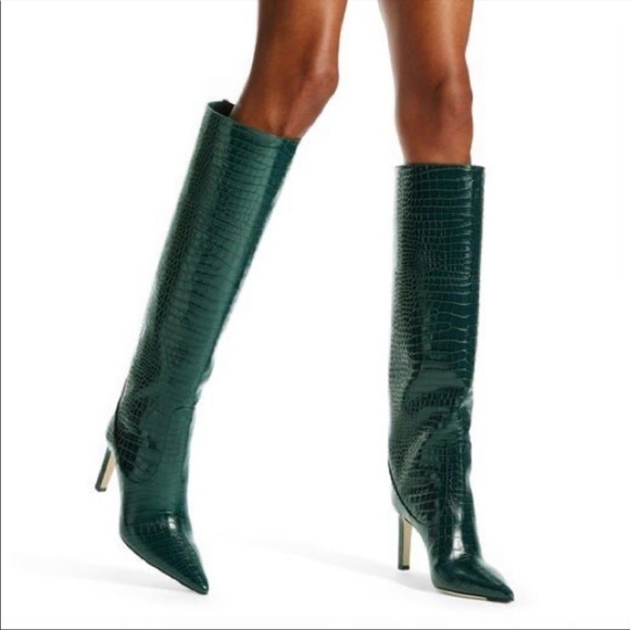 Jimmy Choo Shoes - Jimmy Choo Mavis 85 Croc Embossed Knee High Boot Leather Pointed Toe Size 38